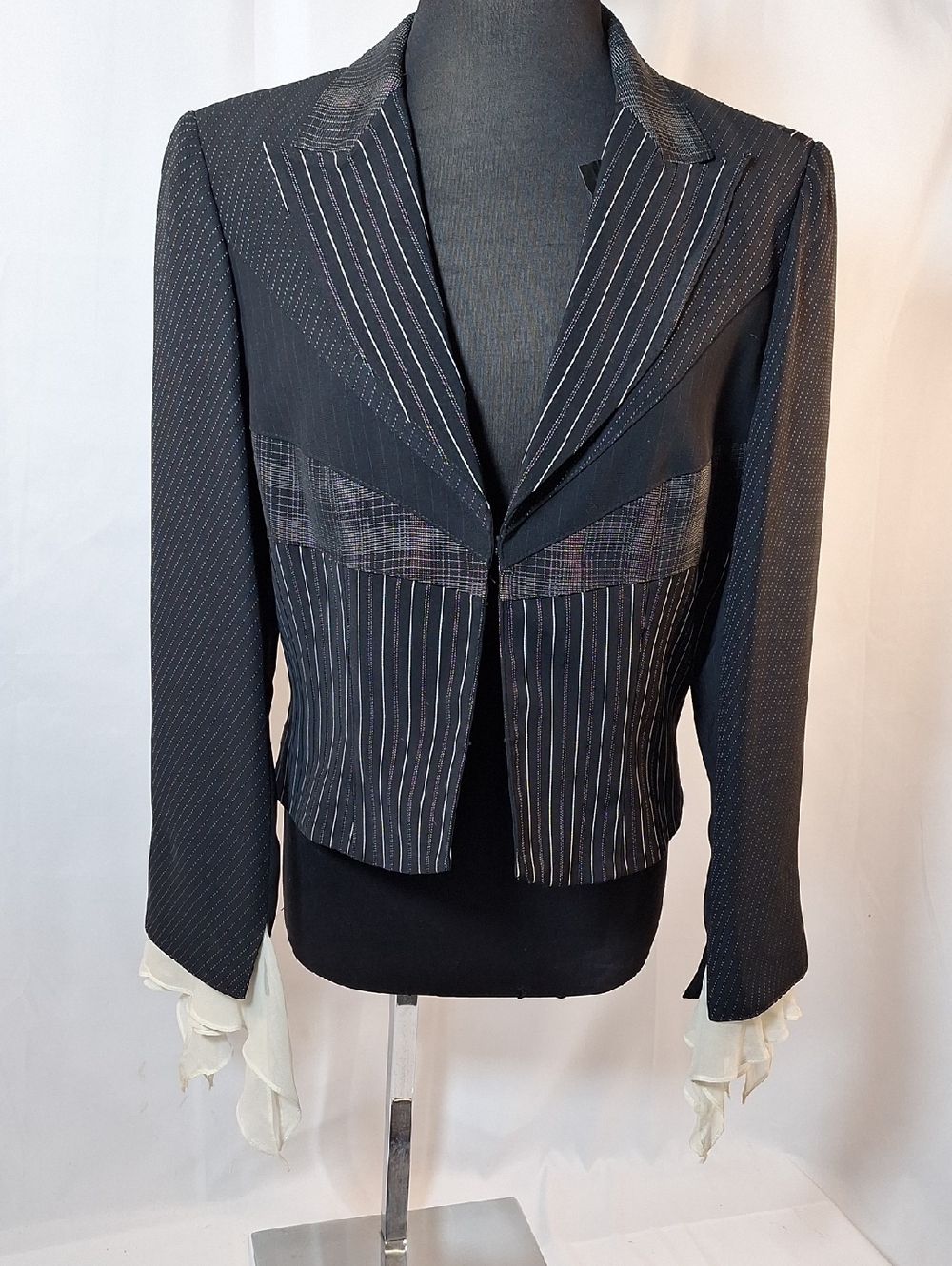 Womens Alberto Makali  Black Pinstripe Tailored Jacket with Contrast Panels